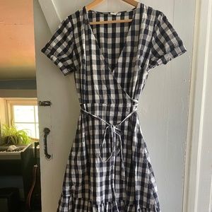Navy gingham wrap dress